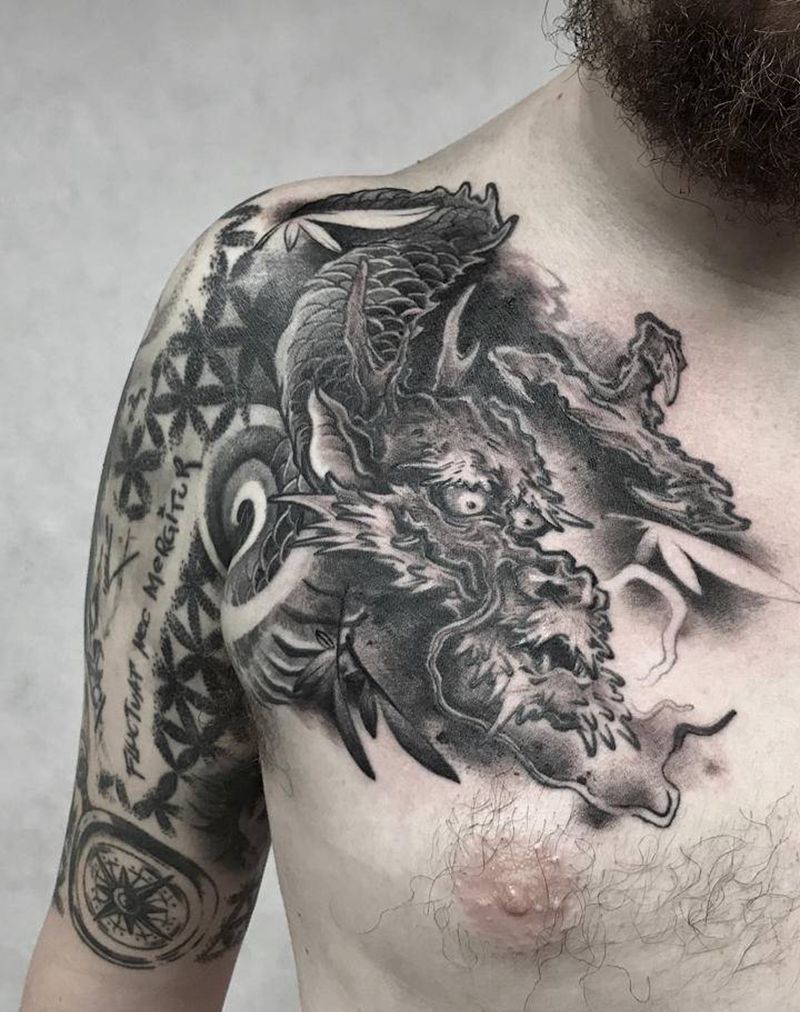 龙纹身图片_胸部纹身图案