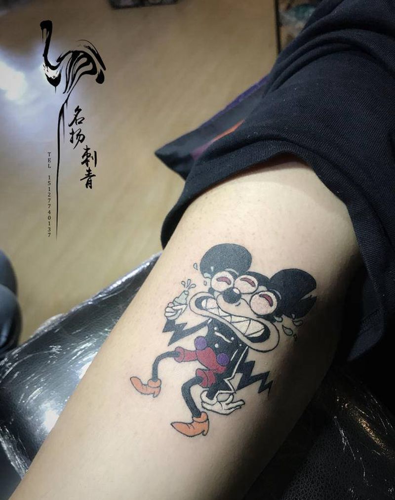 米老鼠纹身图片_手臂New School水彩纹身图案