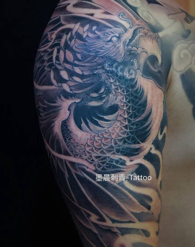 凤凰纹身图片_肩部新传统纹身图案