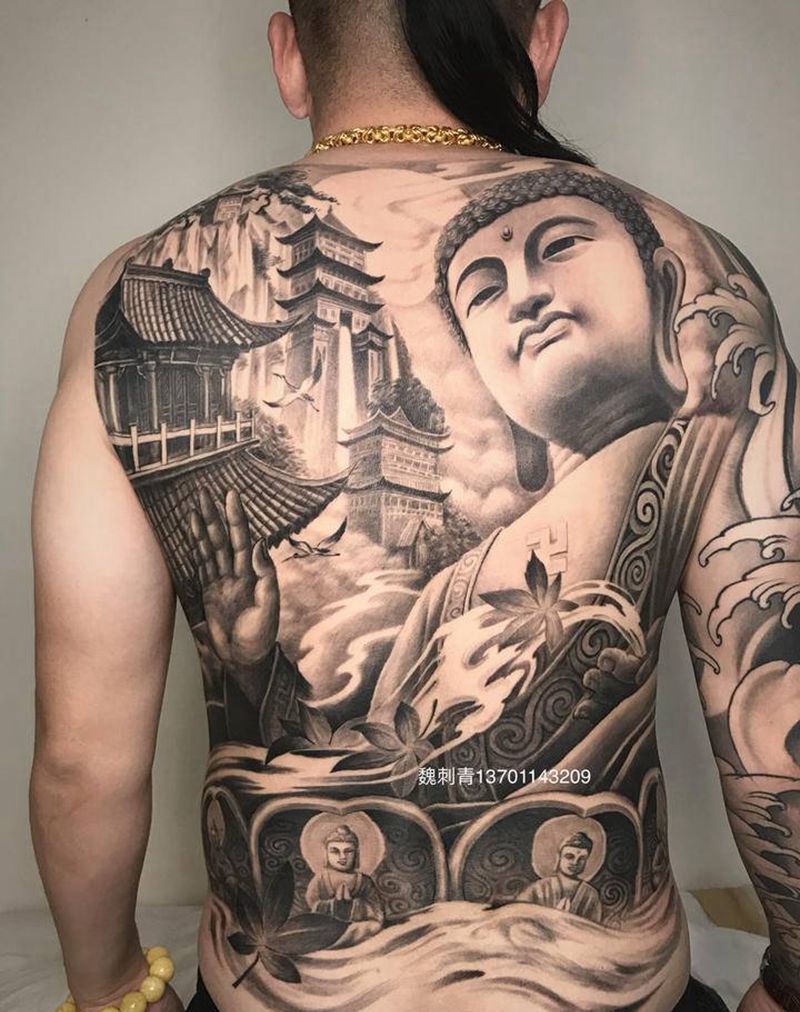 如来纹身图片_背部纹身图案