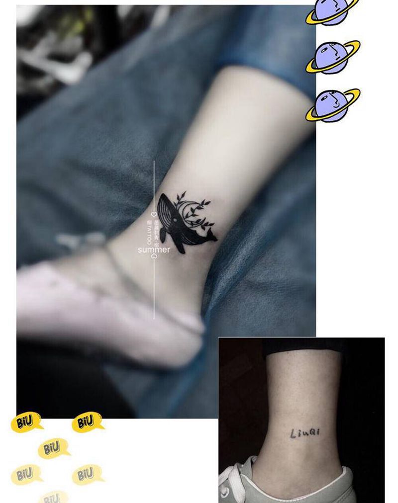 覆盖了一条小鲸鱼纹身图片_脚部纹身图案