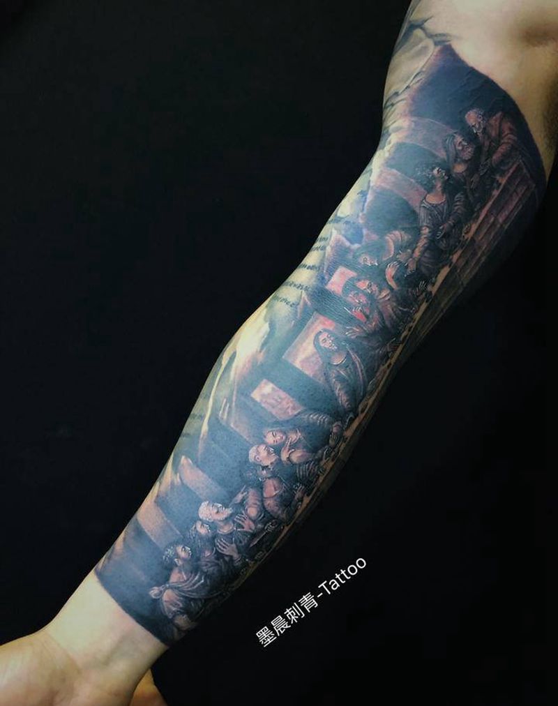 最后的晚餐纹身图片_臀部欧美写实纹身图案