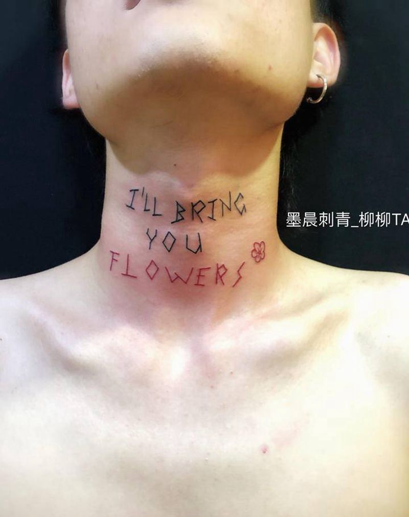 手写英文纹身图片_颈部纹身图案