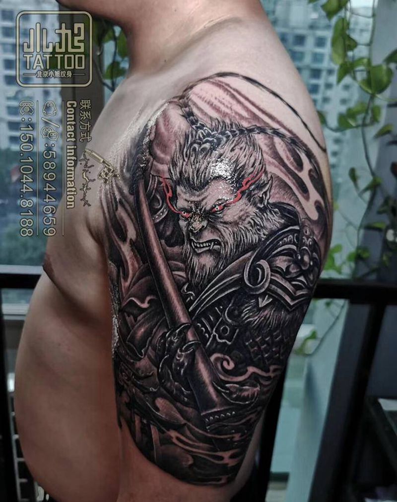 斗战胜佛纹身图片_手臂新传统孙悟空斗战圣佛纹身图案