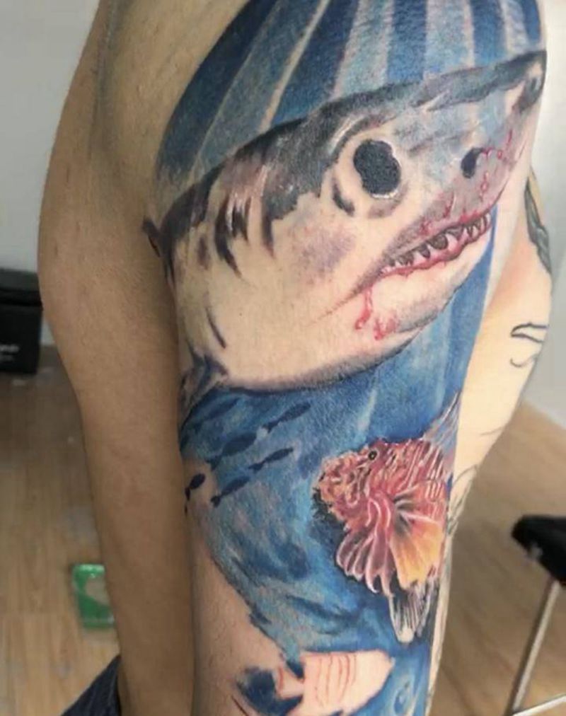 海洋世界纹身图片_手臂欧美写实纹身图案