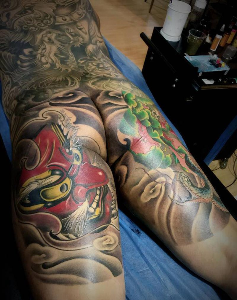 天狗纹身图片_臀部老传统新传统纹身图案