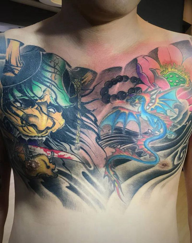 花胸 修改上色纹身图片_胸部老传统新传统纹身图案