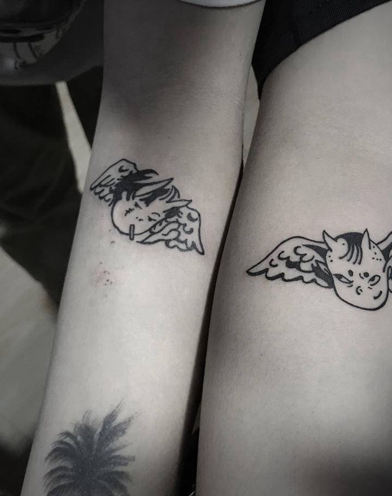 恶魔天使纹身图片_手臂New School纹身图案