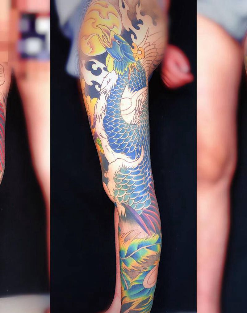 凤凰纹身图片_腿部纹身图案