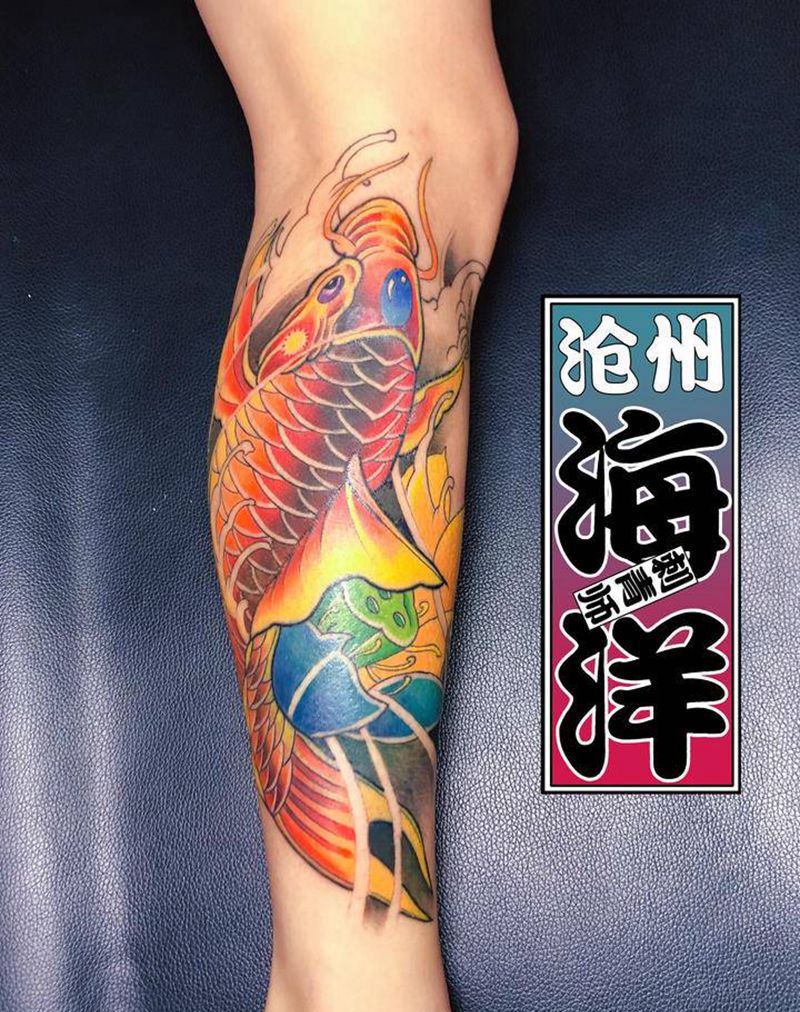 锦鲤纹身图片_腿部纹身图案
