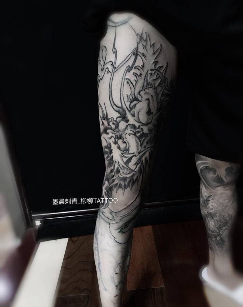 龙纹身图片_腿部纹身图案