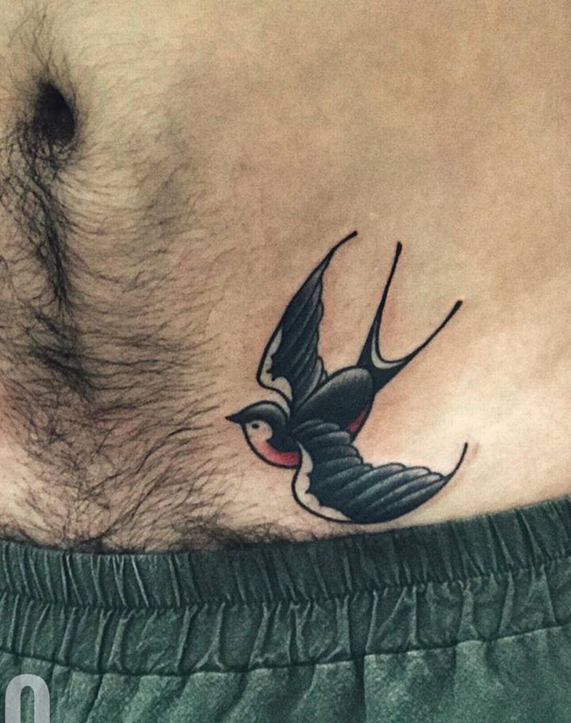 燕子（old）纹身图片_腹部Old School纹身图案