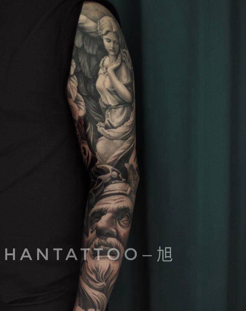 欧美花臂（未完成）纹身图片_手臂欧美写实纹身图案