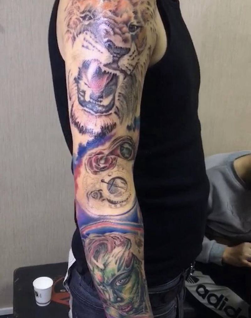 欧美图案拼接纹身图片_手臂欧美写实重彩纹身图案