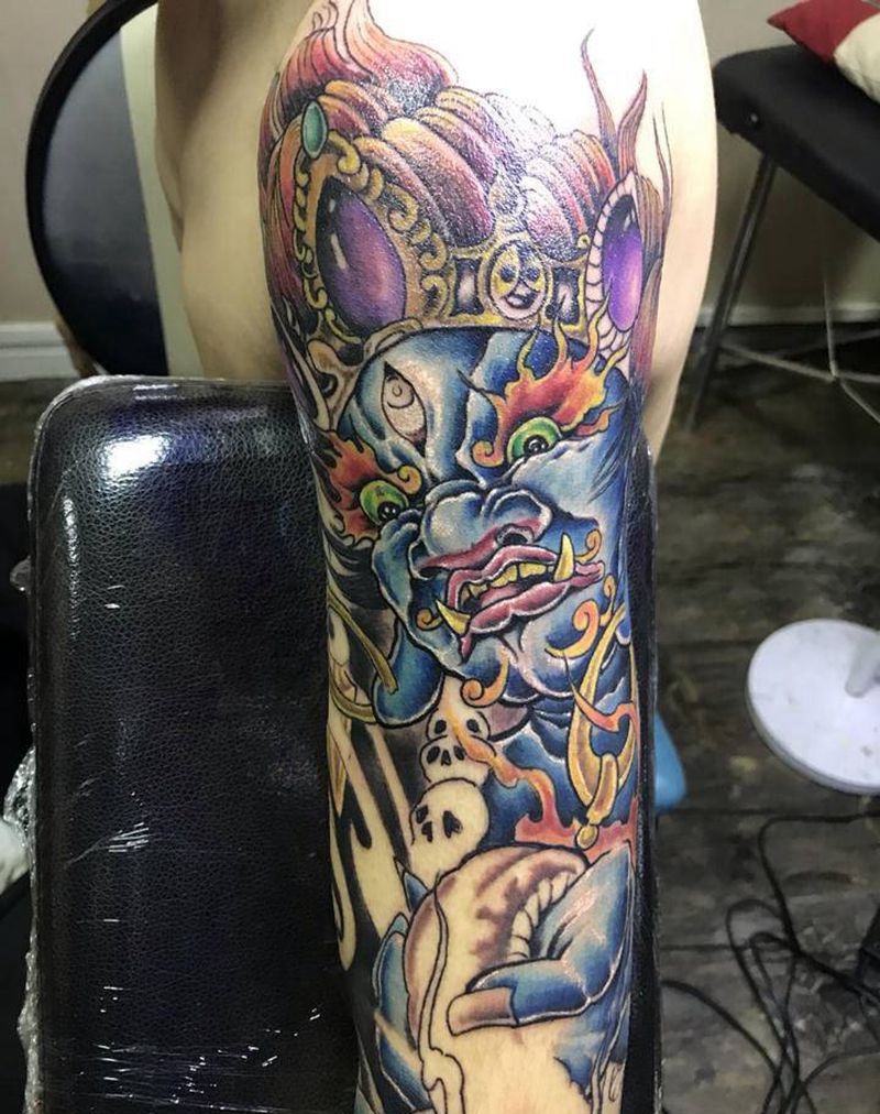 大黑天纹身图片_手臂新传统纹身图案