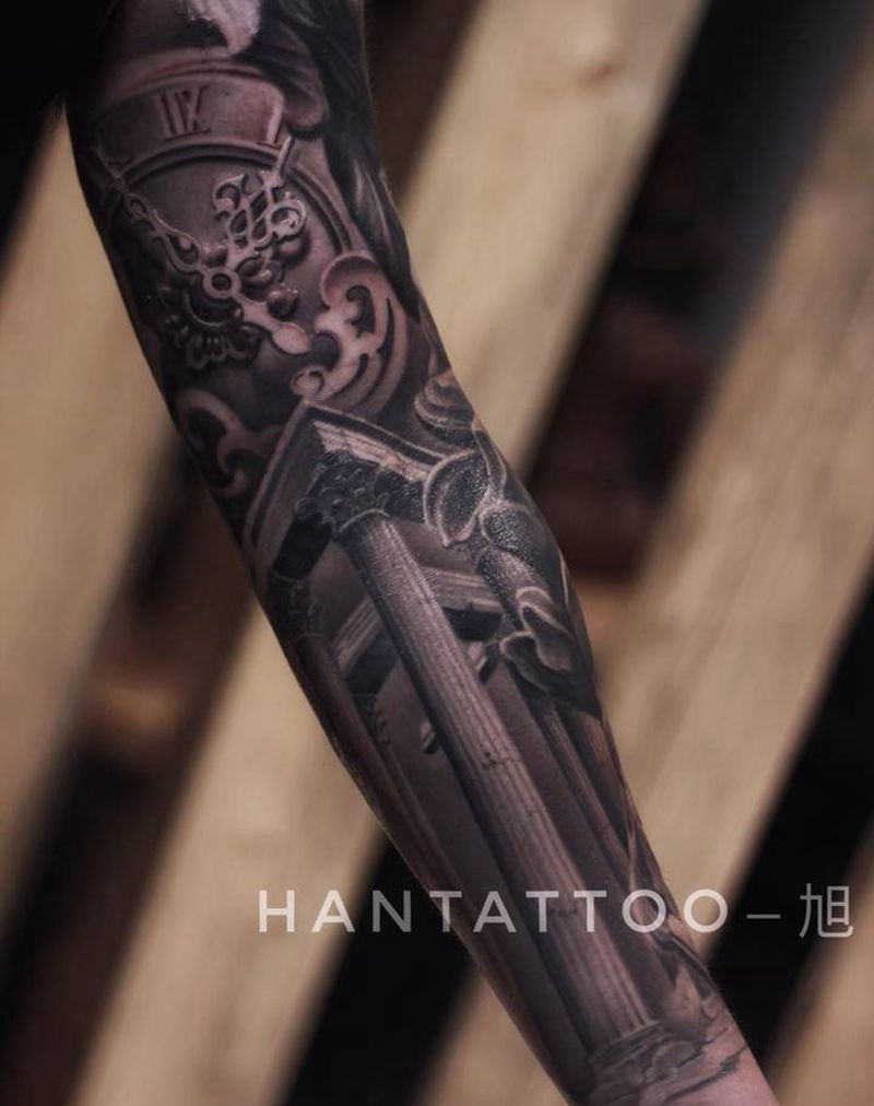 欧美 花臂纹身图片_手臂欧美写实纹身图案