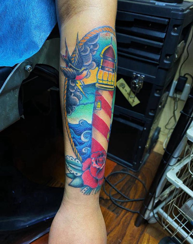 灯塔纹身图片_手臂纹身图案