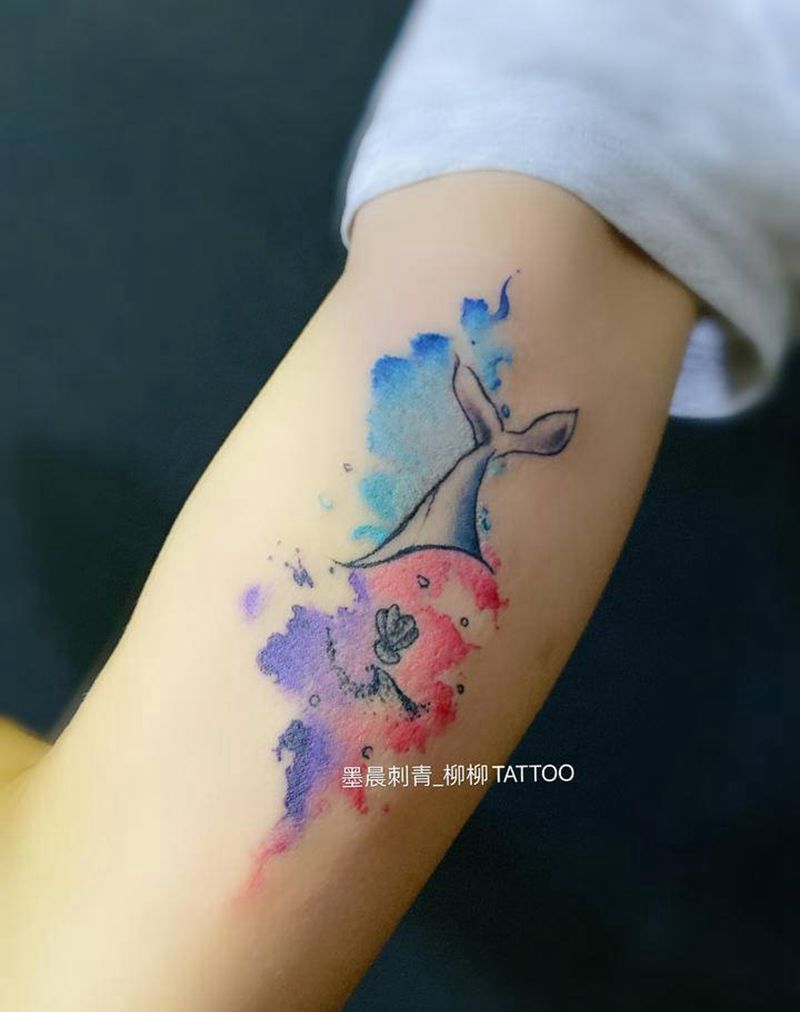 鲸鱼纹身图片_水彩纹身图案