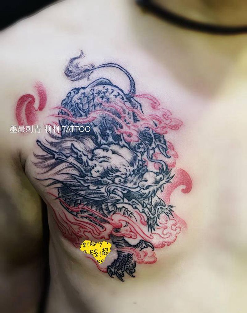 麒麟纹身图片_胸部纹身图案