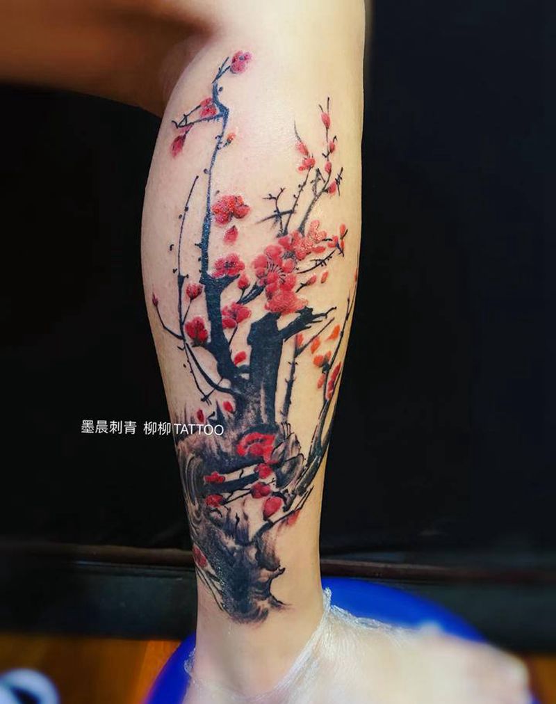 梅花纹身图片_水墨纹身图案