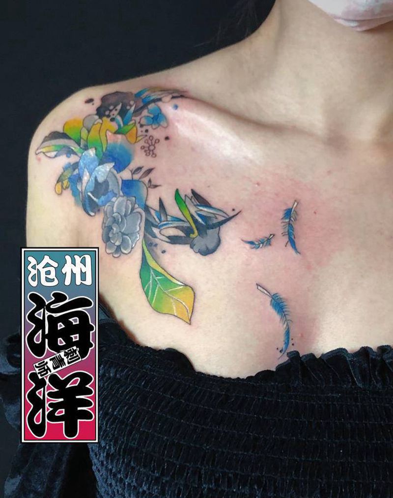 顾客自带图纹身图片_颈部肩部纹身图案