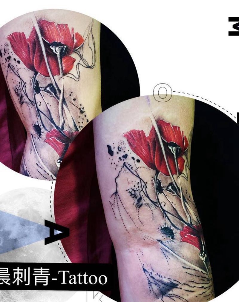 罂粟花纹身图片_手臂纹身图案