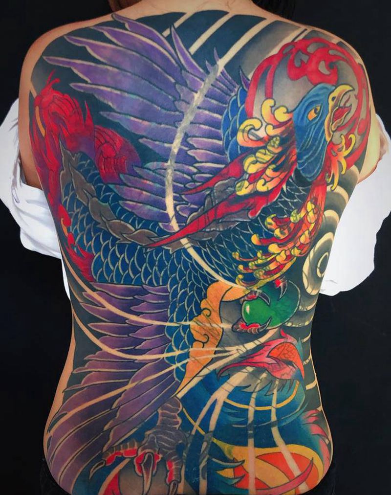 凤凰 遮盖纹身图片_背部纹身图案
