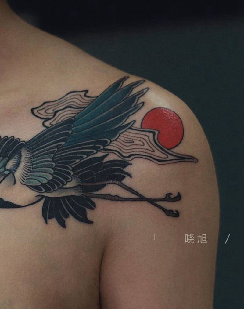 遮盖作品纹身图片_肩部Old School纹身图案