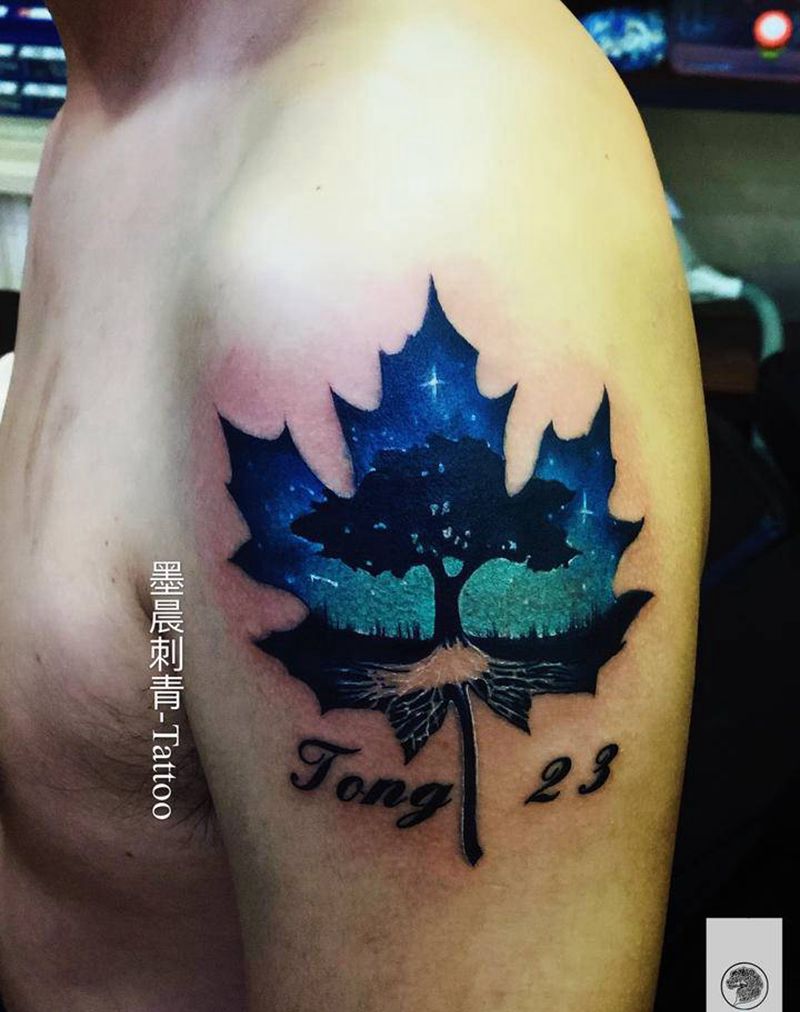 叶纹身图片_手臂纹身图案