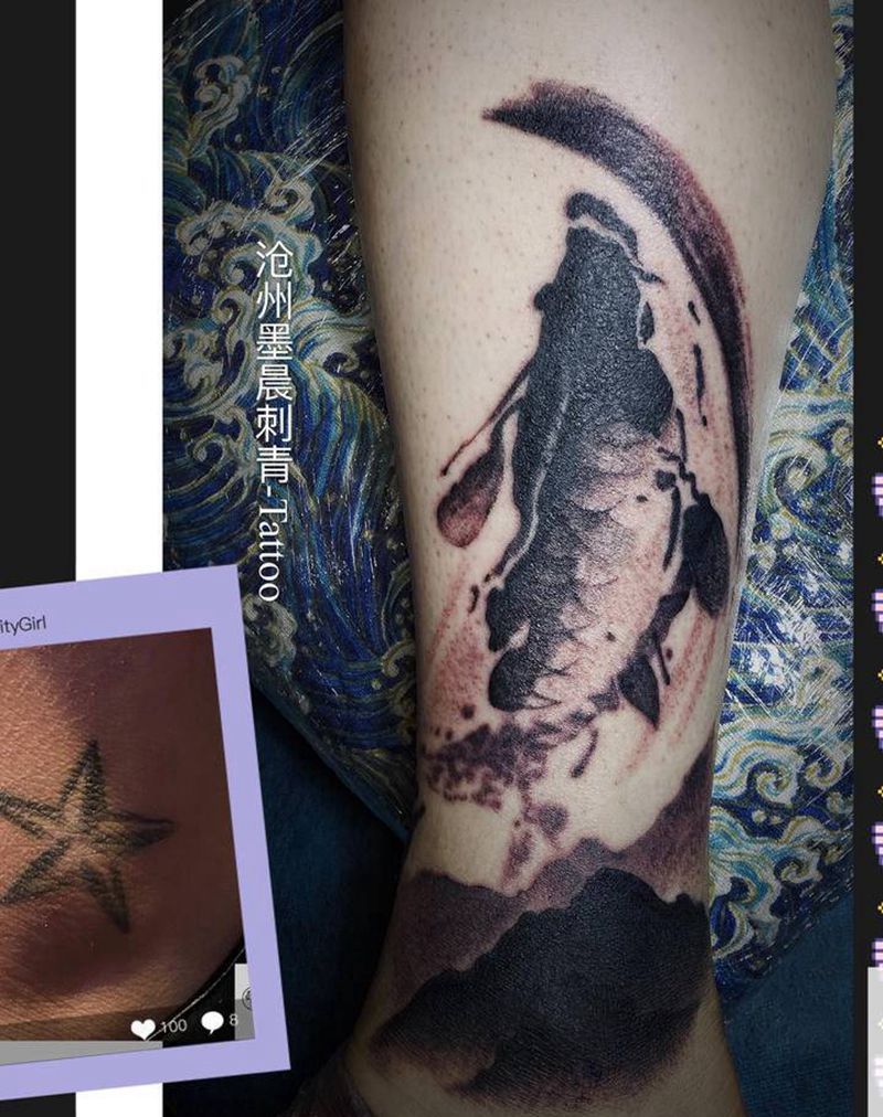 覆盖纹身图片_脚部水墨纹身图案