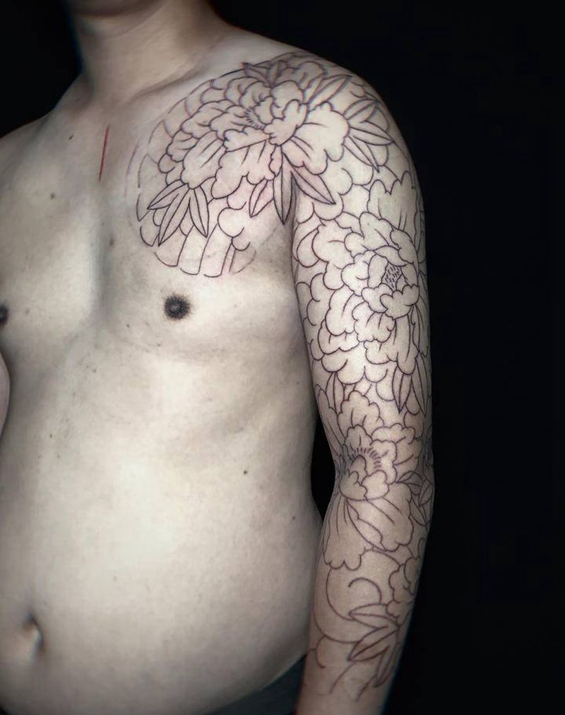 牡丹老传统 对钾纹身图片_手臂纹身图案