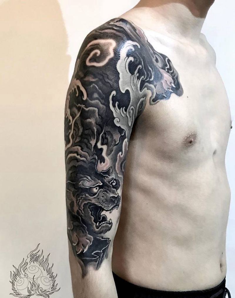 老虎纹身图片_新传统老虎纹身图案