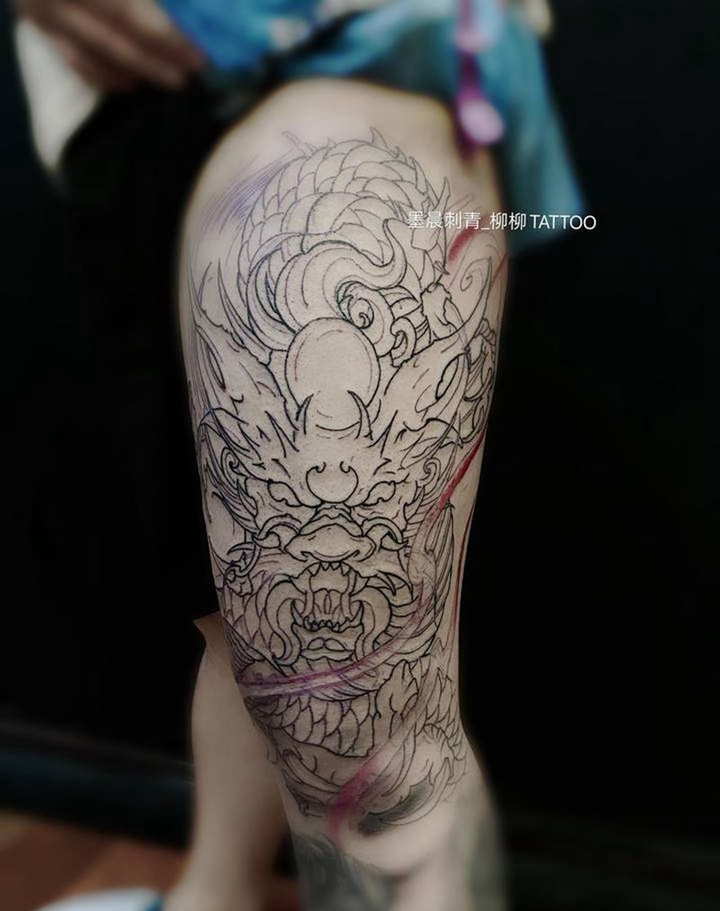 龙纹身图片_腿部纹身图案