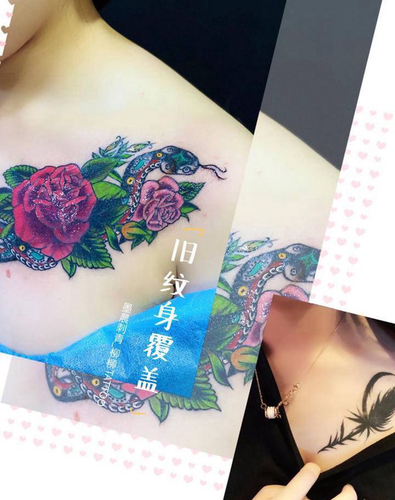 遮盖纹身图片_胸部纹身图案