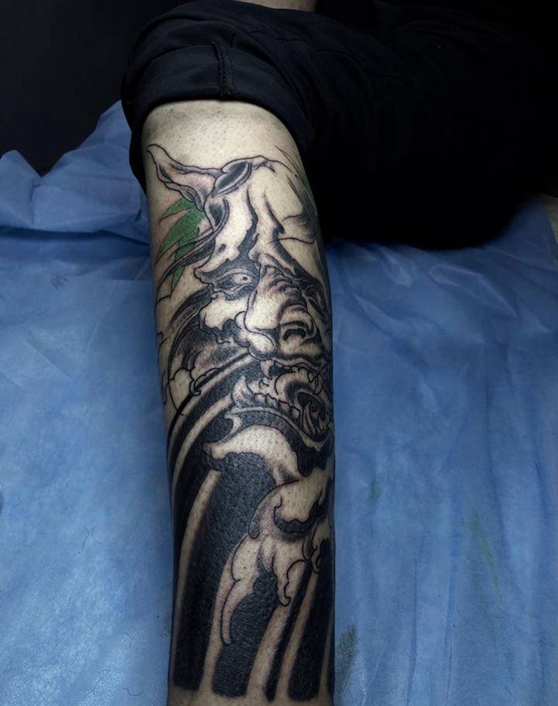 般若纹身图片_腿部新传统般若纹身图案