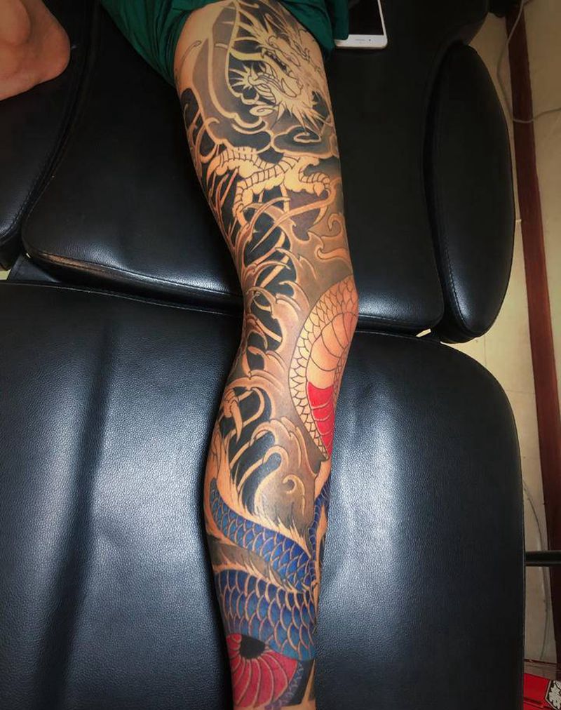 龙纹身图片_腿部纹身图案