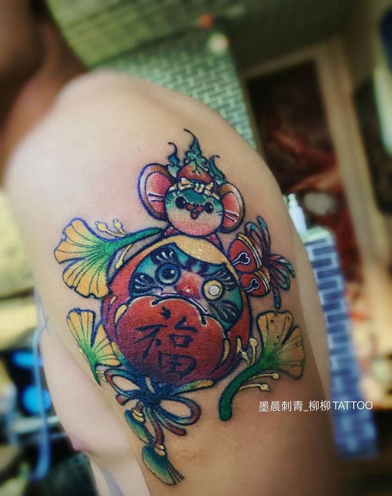 达摩蛋纹身图片_手臂纹身图案