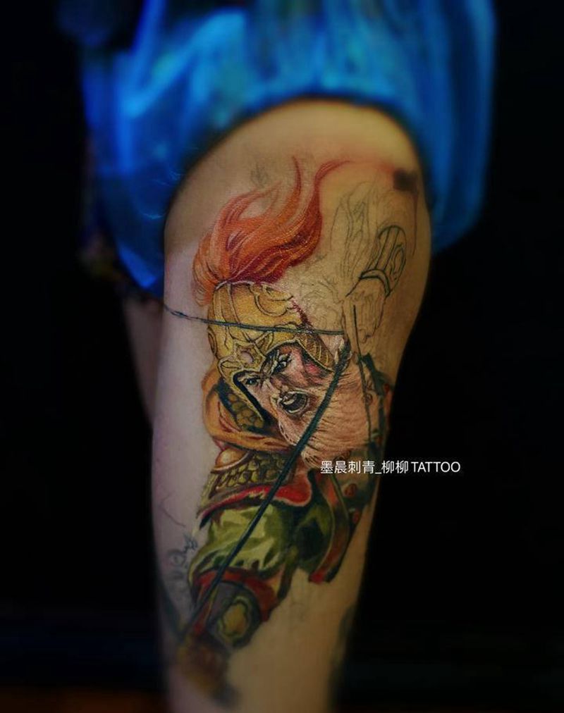 黄忠 未完成纹身图片_腿部纹身图案