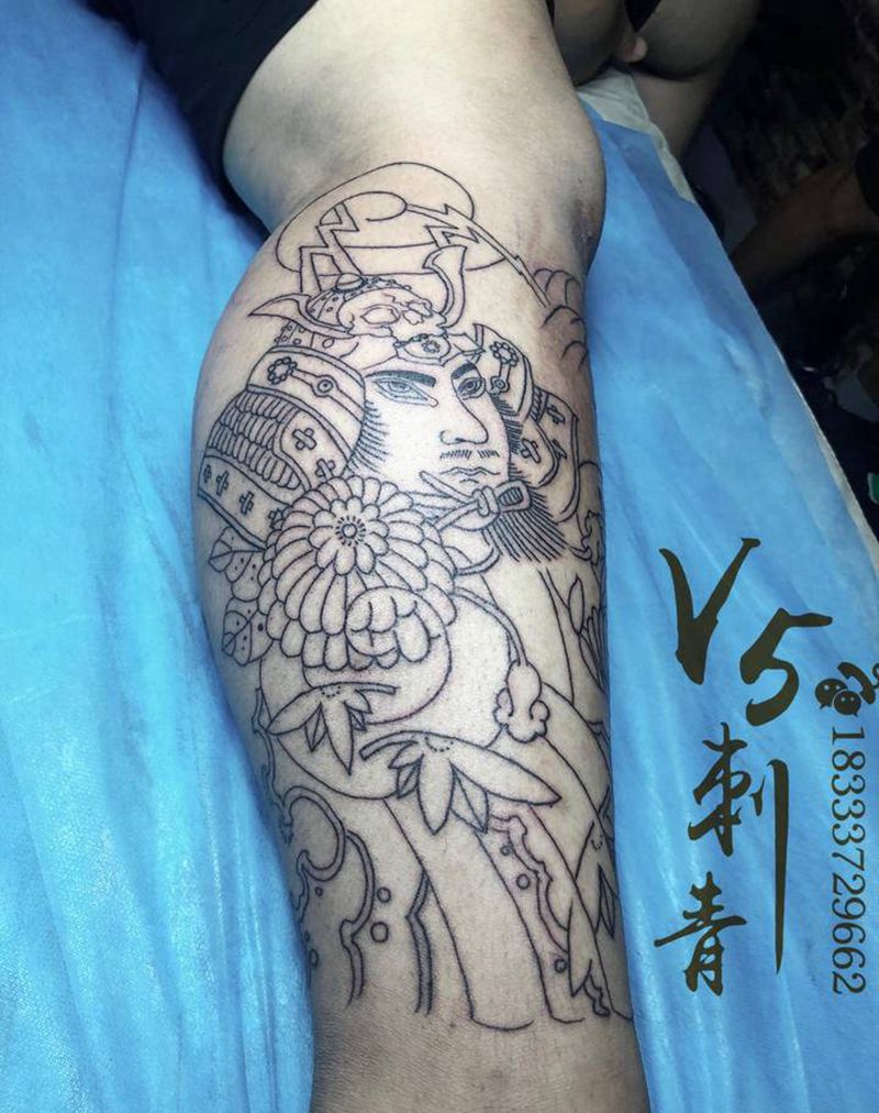 日本武士纹身图片_老传统武士菊花纹身图案