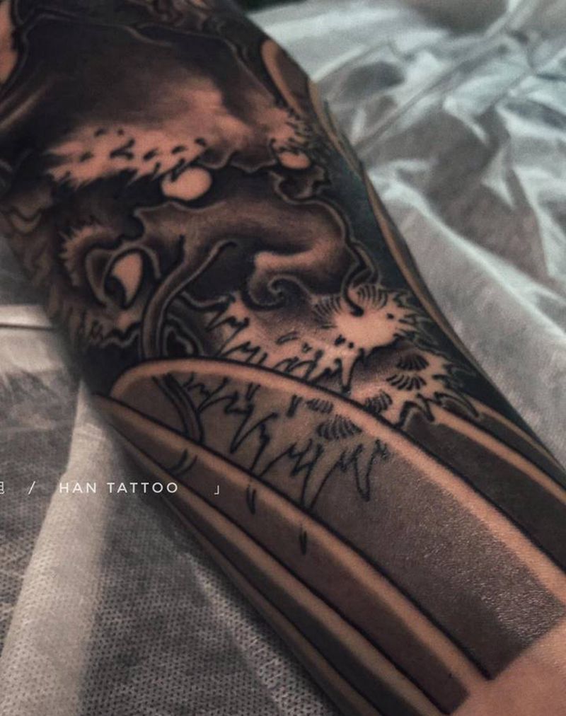 传统花臂（彩色待续）纹身图片_手臂新传统龙纹身图案