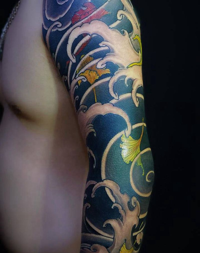 花臂浪花纹身图片_手臂纹身图案