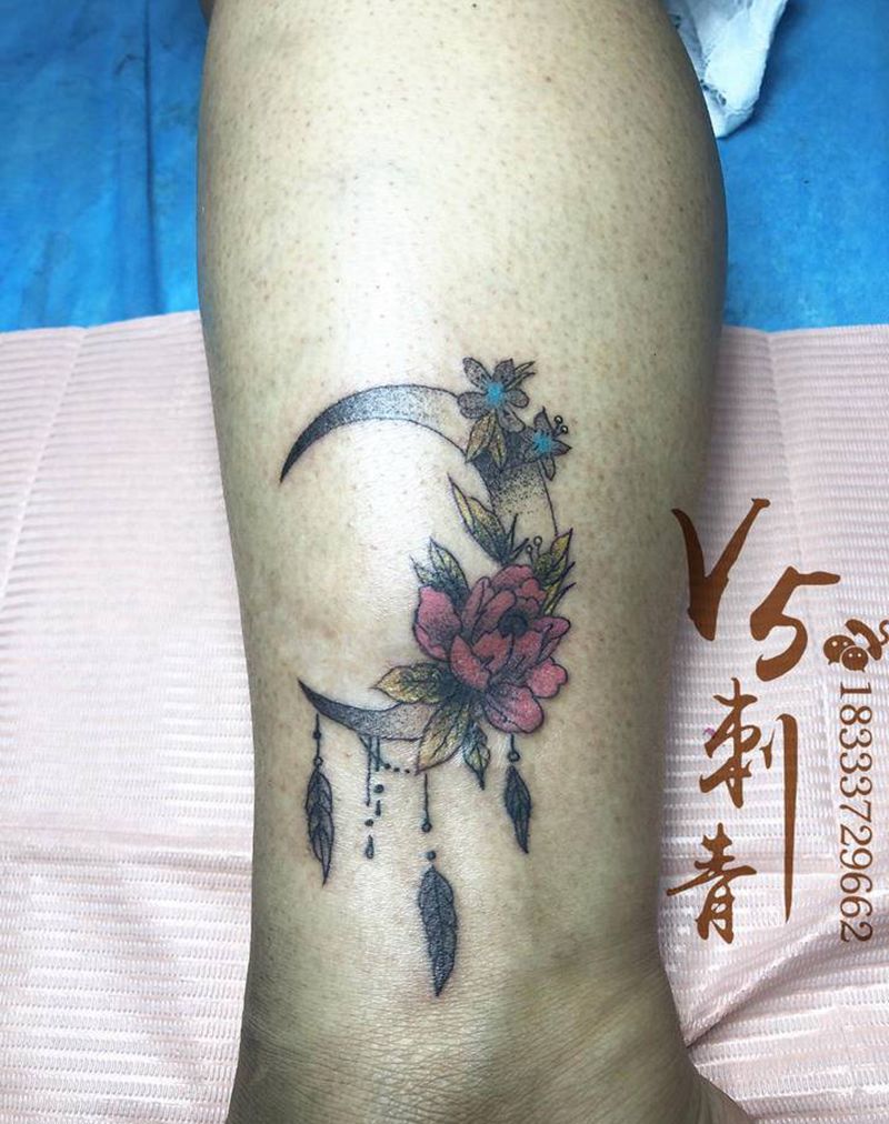 小清新纹身图片_腿部点刺纹身图案