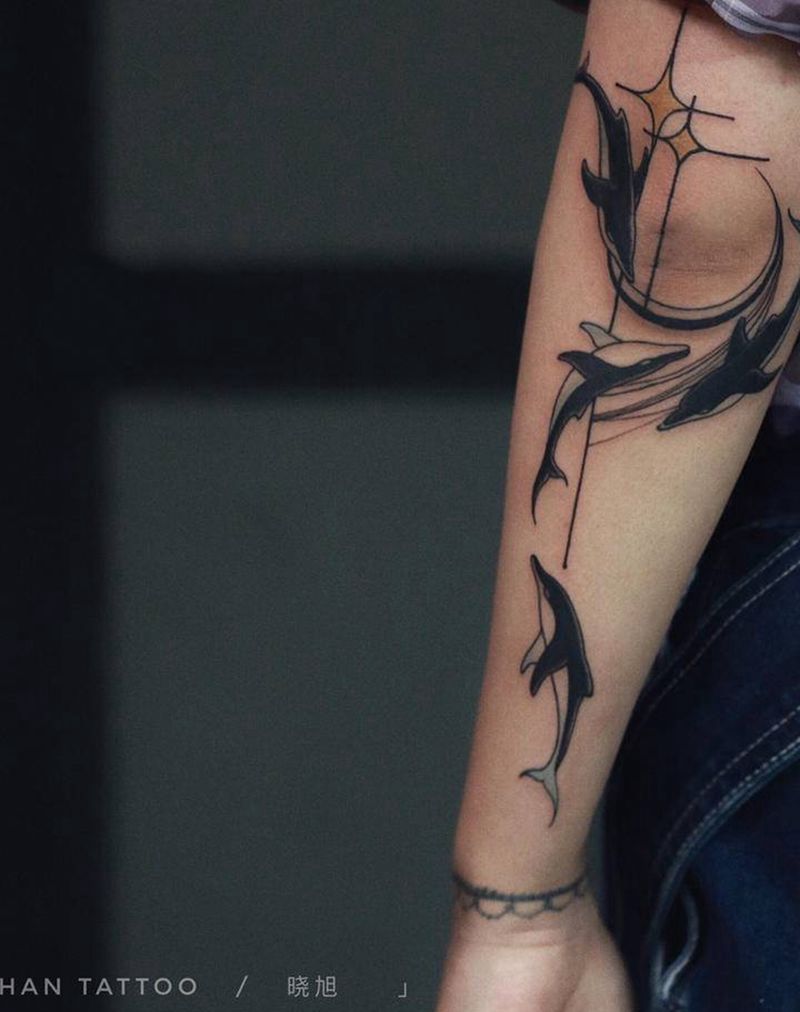 星辰大海纹身图片_手臂Old School纹身图案