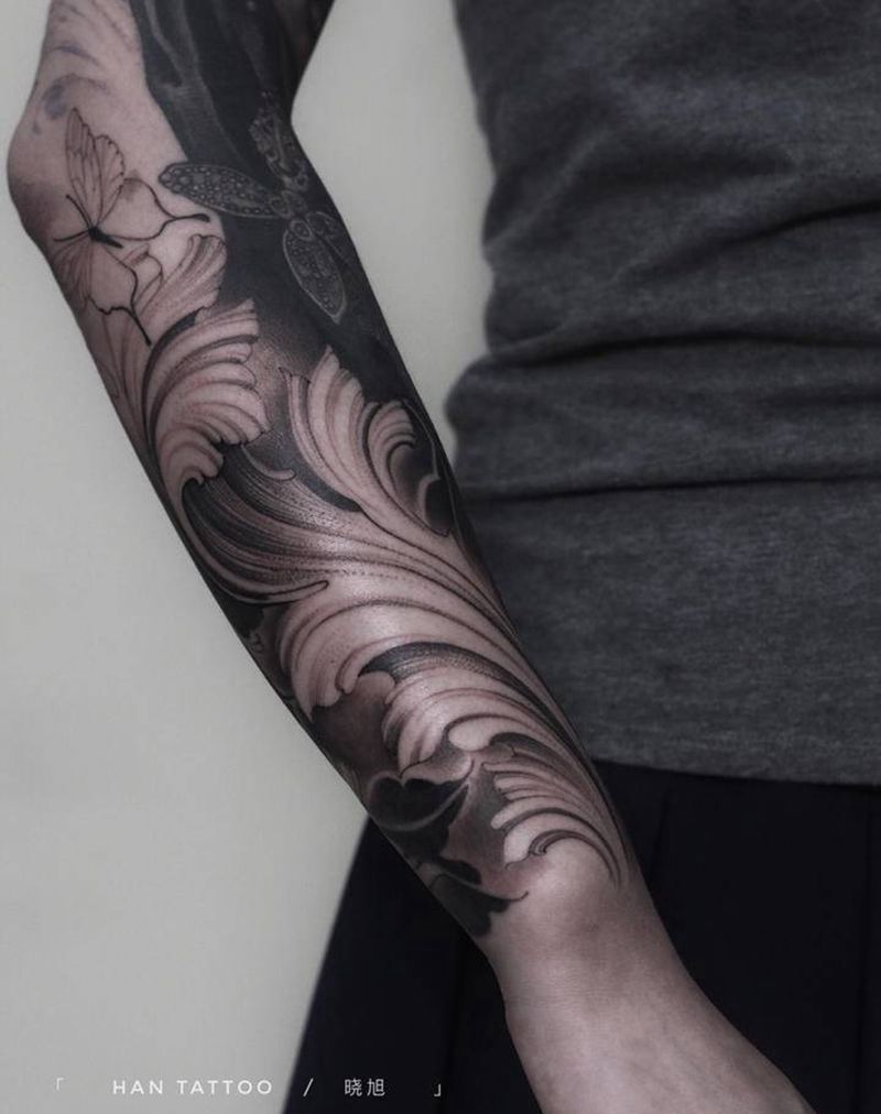 拼接花臂纹身图片_手臂图腾欧美写实纹身图案