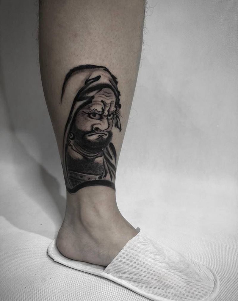 达摩纹身图片_腿部新传统达摩纹身图案