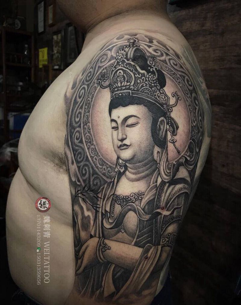 菩萨纹身图片_肩部纹身图案