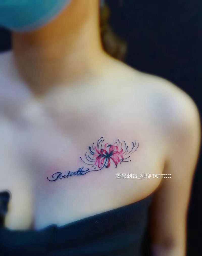 彼岸花纹身图片_胸部纹身图案