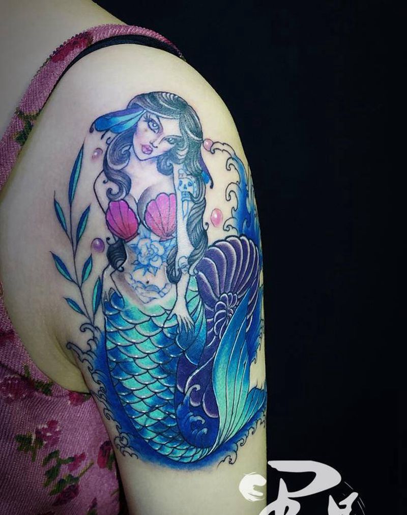 美人鱼纹身图片_手臂纹身图案