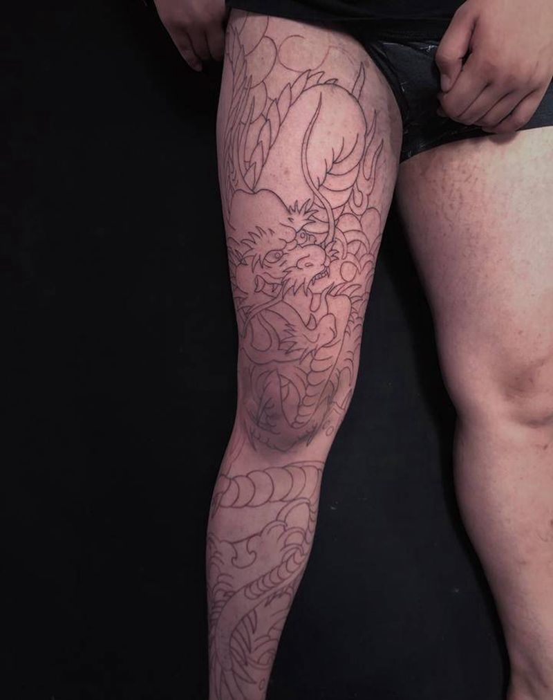 龙纹身图片_腿部纹身图案