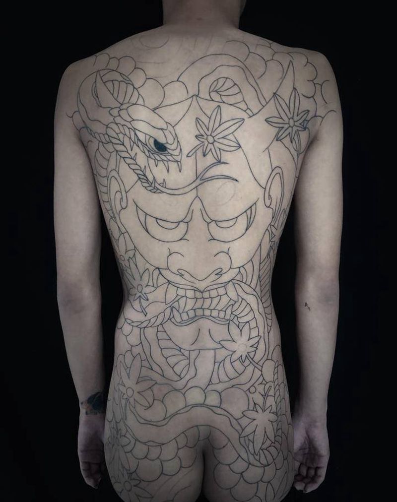 般若纹身图片_背部老传统纹身图案